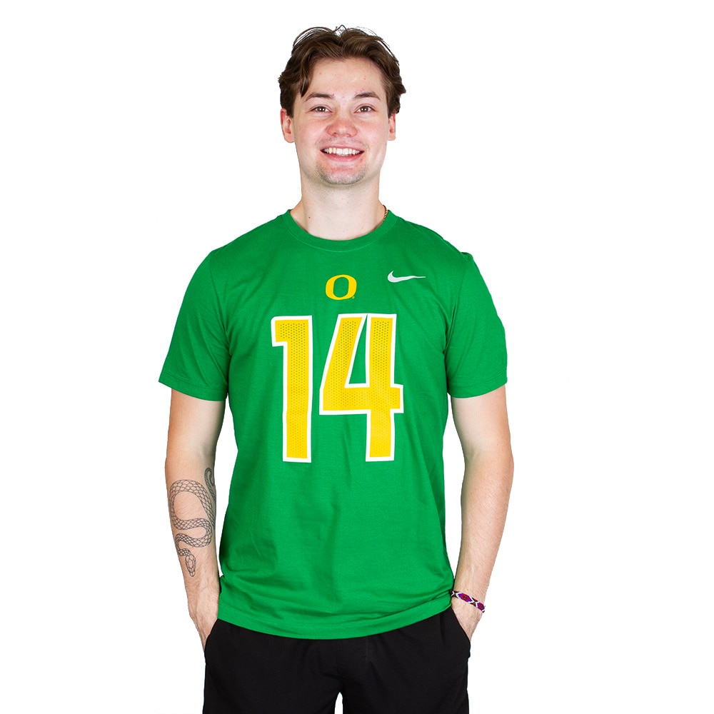 Student Athlete, Nike, Green, Crew Neck, Cotton, Men, Unisex, Football, NIL, #14, Justius Lowe, T-Shirt, 983434